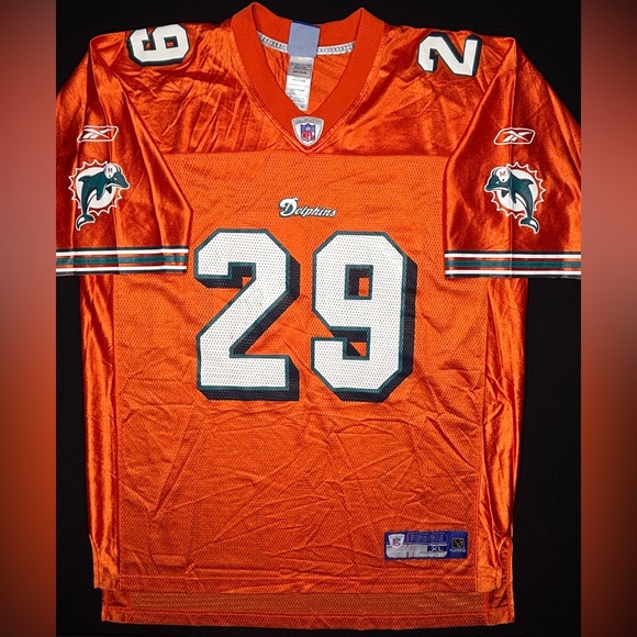 RARE ORANGE  Miami Dolphins  #29 Sam Madison JERSEY NFL REEBOK Men’s XL - Picture 2 of 9
